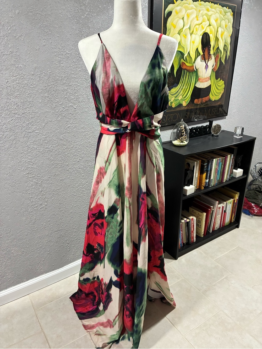 Fashion Nova Floral Watercolor Maxi Dress in Pink, Green & Cream